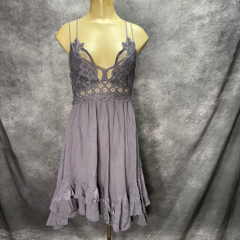 Free People FP One Adella Mini Dress Size S Purple Lace Gauze Ruffle Boho Pup